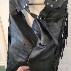 Black Fringe Leather Ladies Chaps